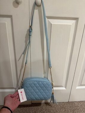 Lola Mae Light Blue Quilted Crossbody Bag with Tassel NWT